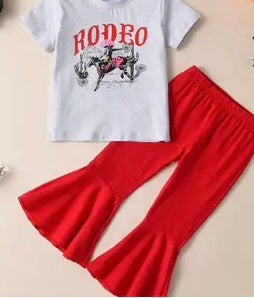 Little Girls “Rodeo” T-Shirt w/Red Flare Pants