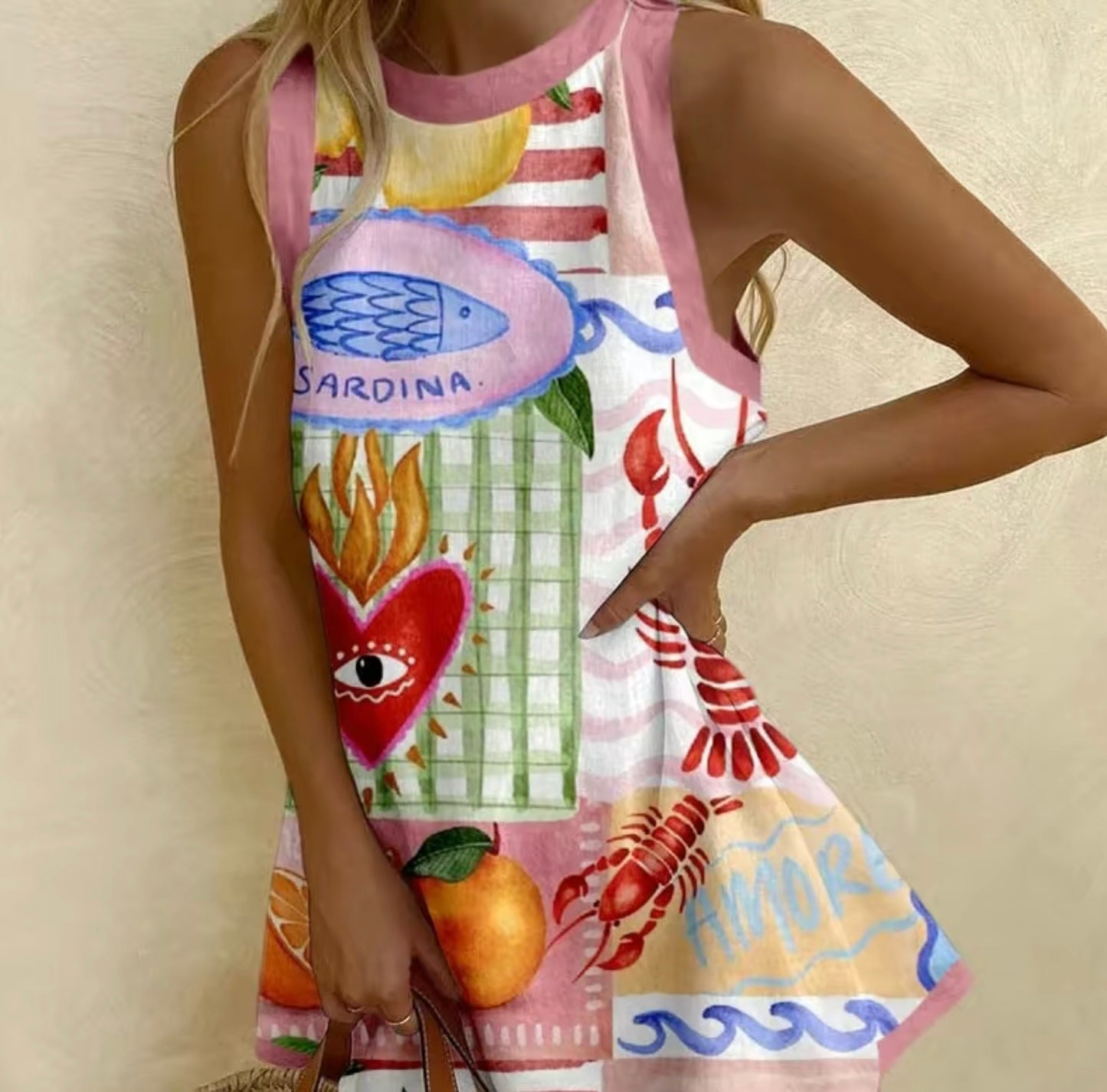 Casual Sleeveless Trendy Print Mini Dress