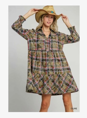 Umgee corduroy plaid dress