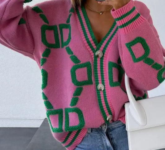 Pink & Green Knit Cardigan