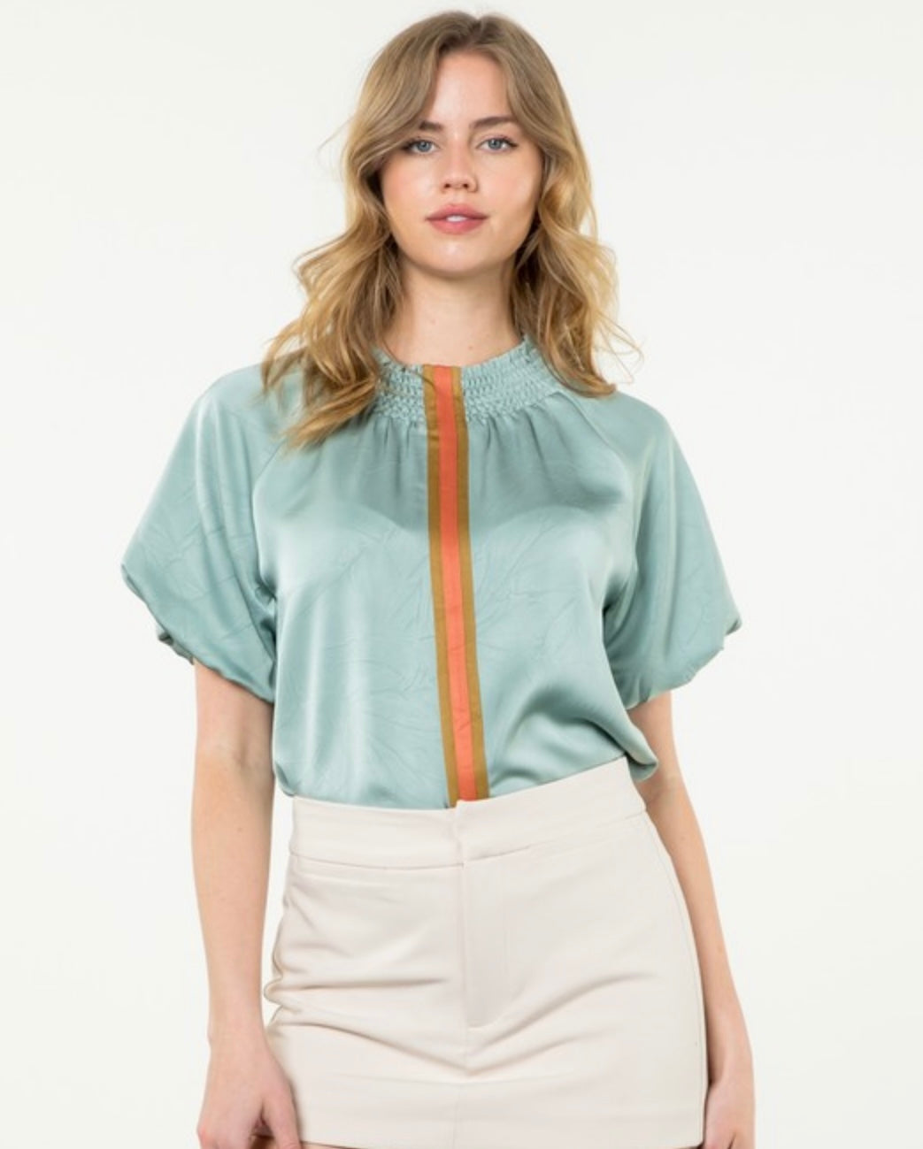 Mock Neck Puff Sleeve Top