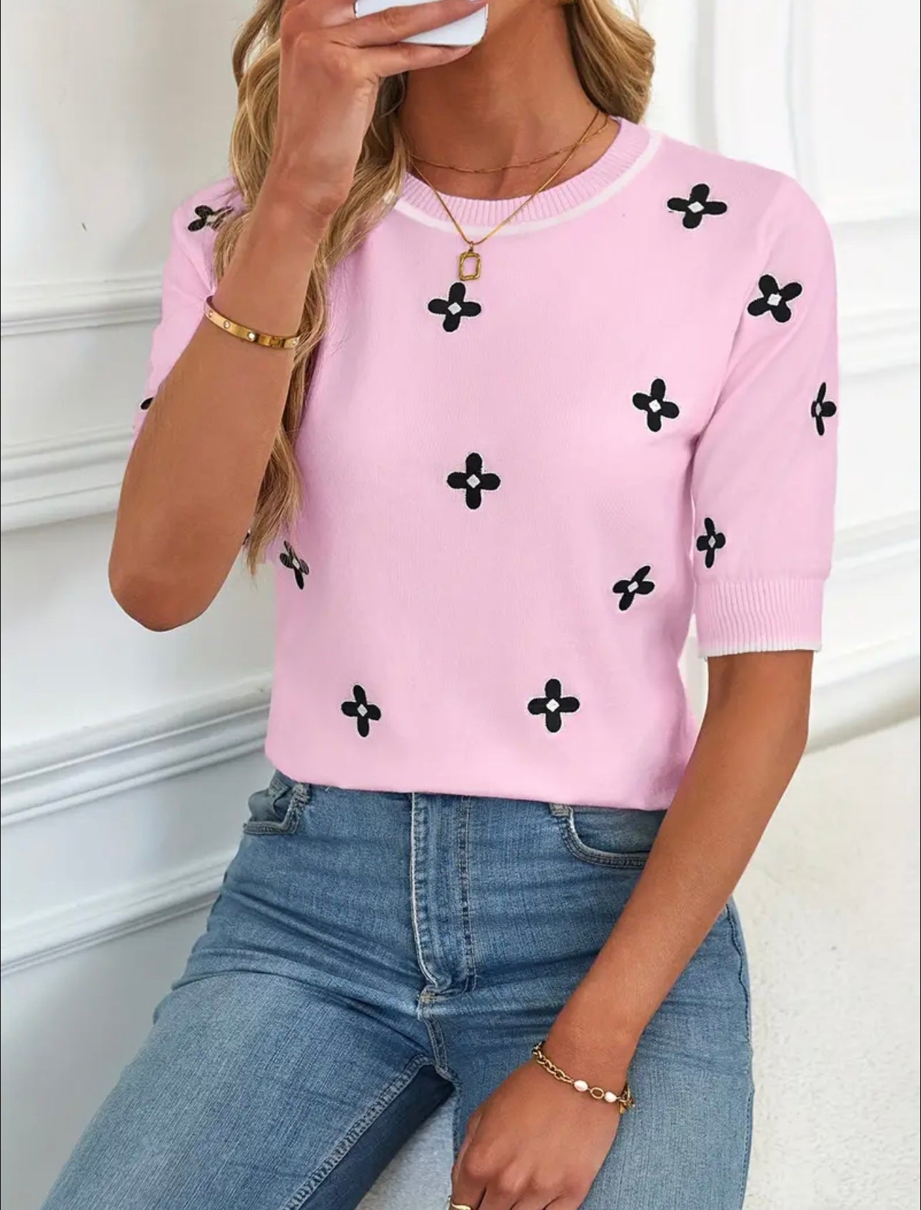 Floral Crew Neck Sweater Top