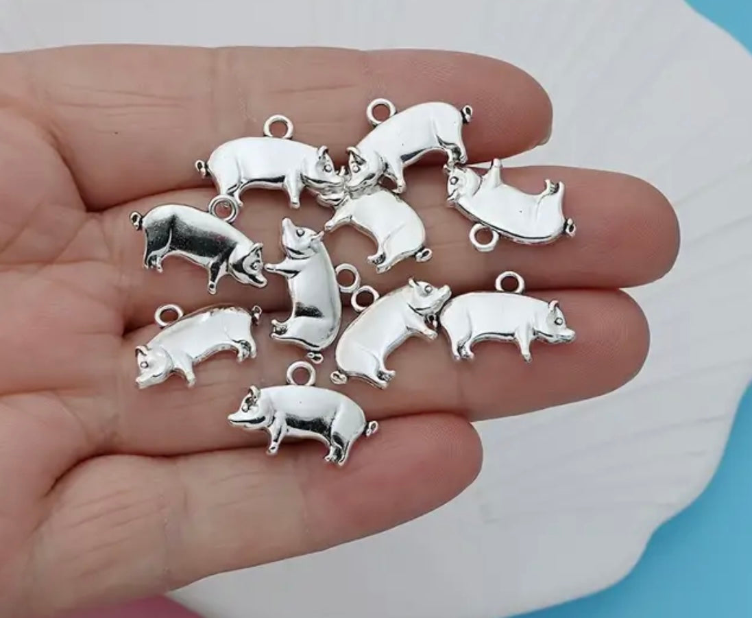 Silver Pig Charm