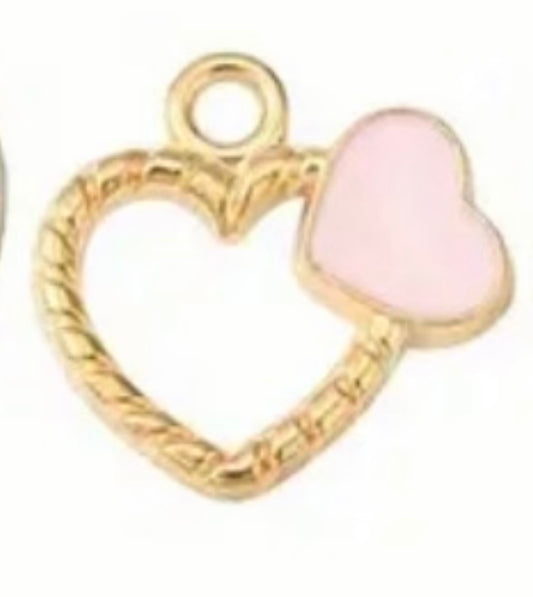 Double Gold and Pink Heart Charm