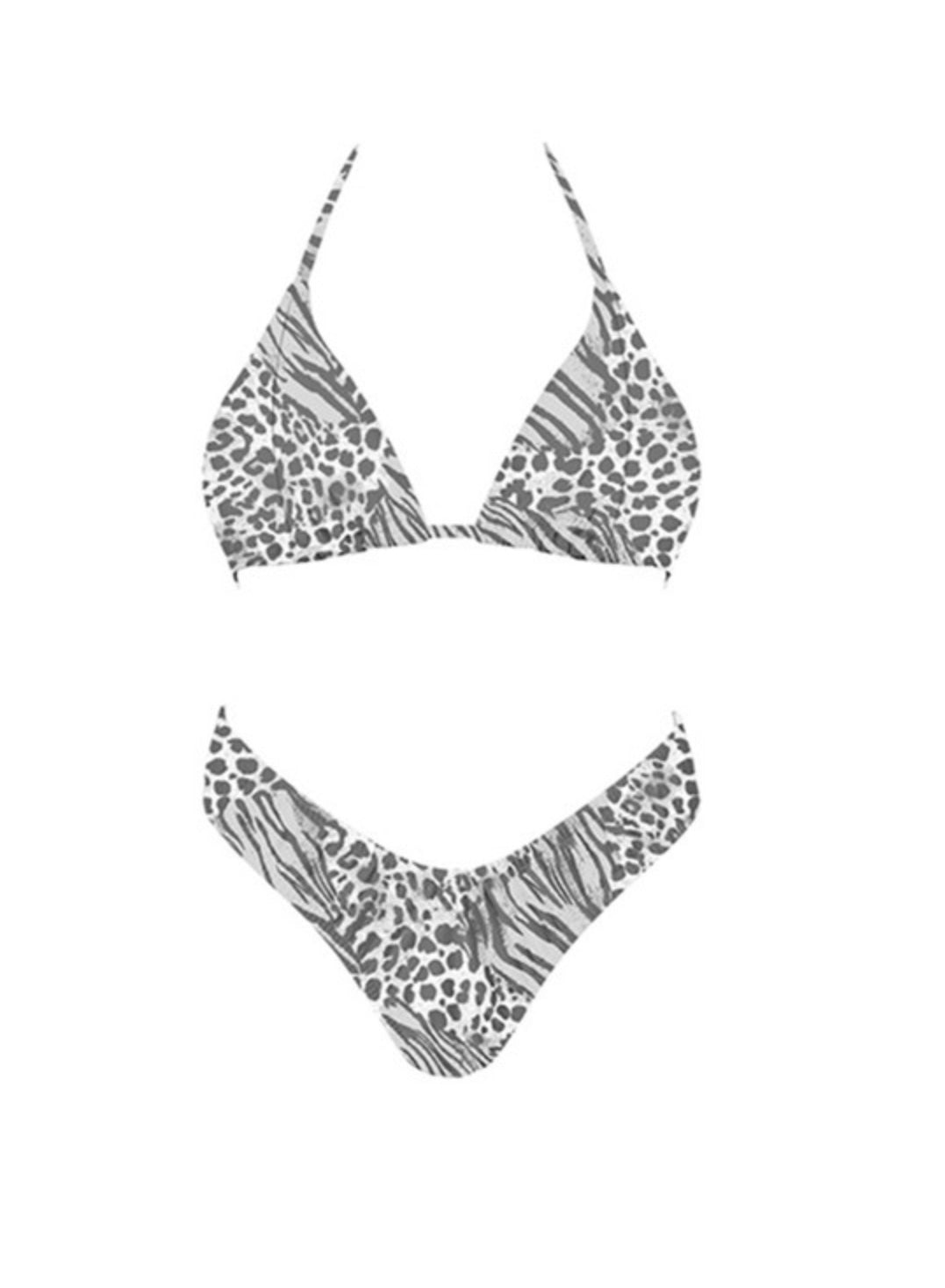 Grey Animal Print Bikini Top