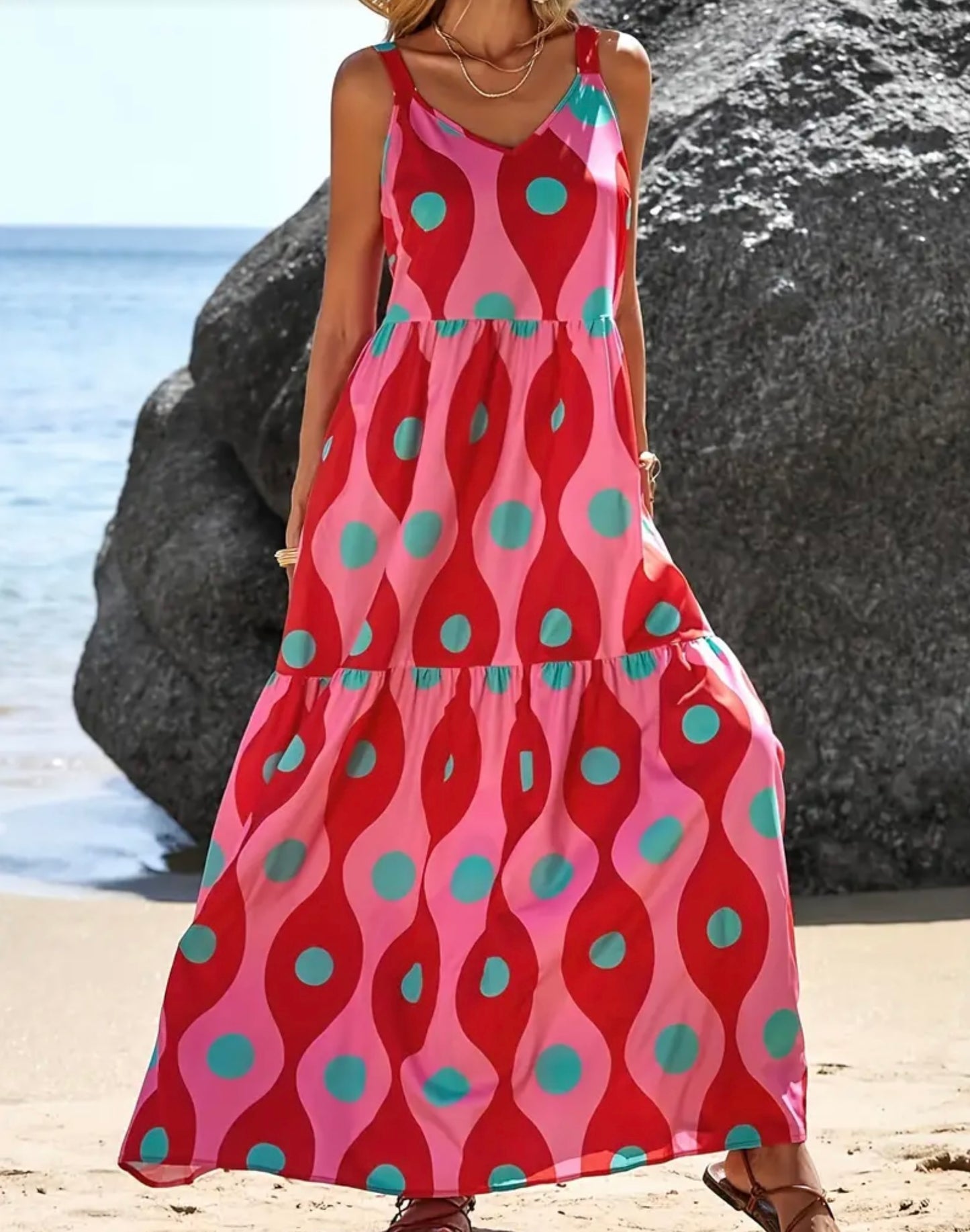 Print Wide Strap Dress