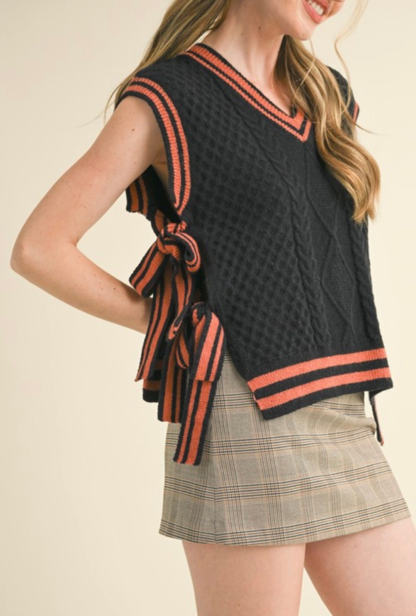 V Neck Side Tie Sweater Vest