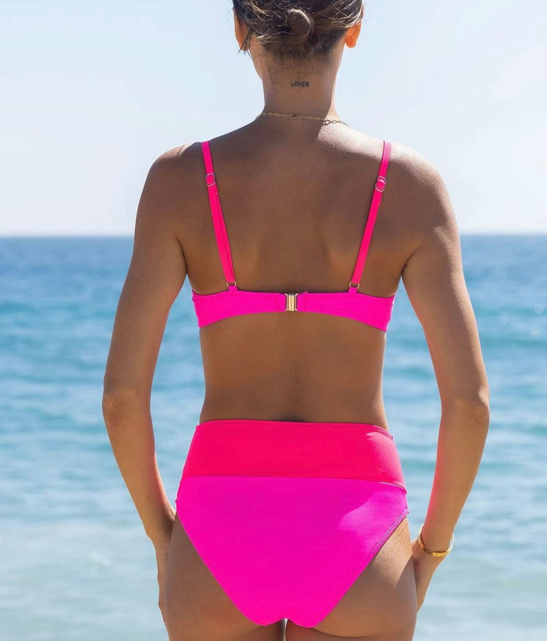 Hot pink color block bikini