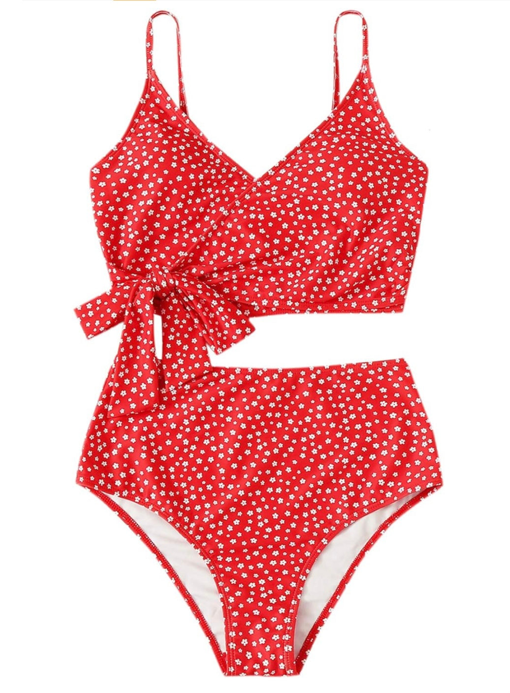 Red Flower Tie Bikini Top