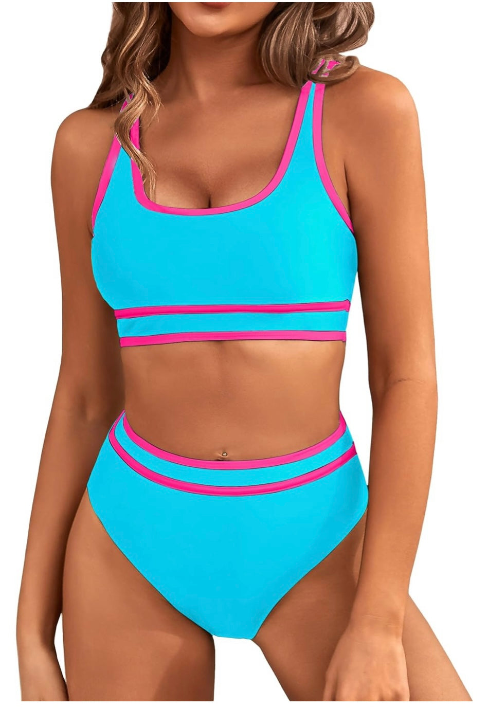 Blue & Pink High Waist Bikini Bottom