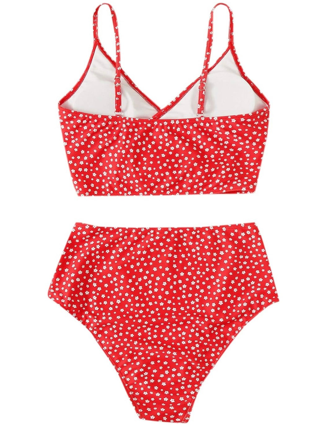 Red Flower Tie Bikini Top