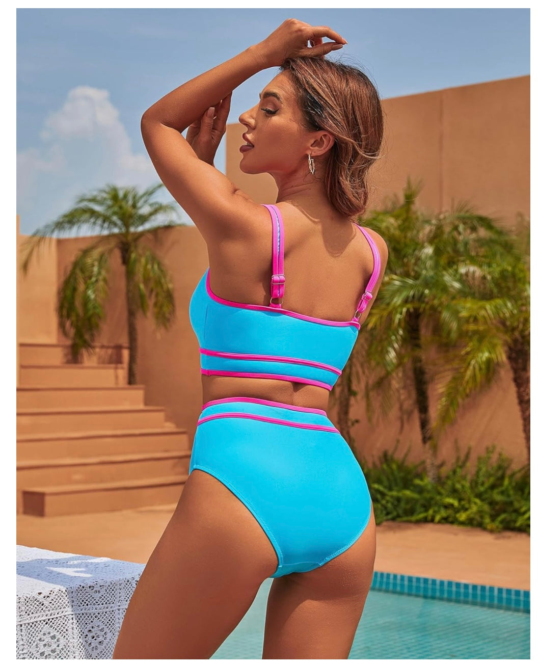 Blue & Pink High Waist Bikini Bottom