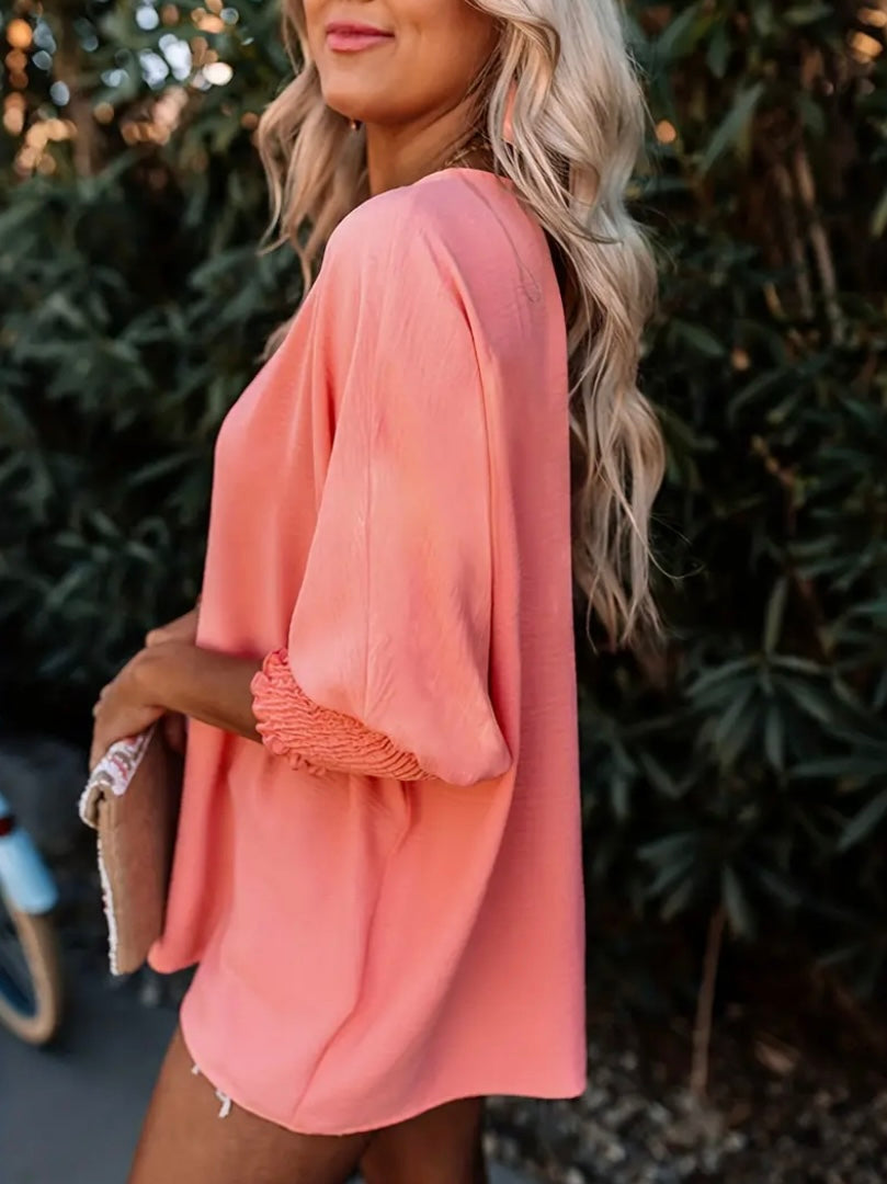 Coral loose cuff sleeve blouse