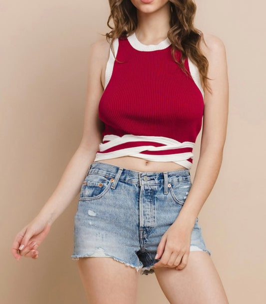 Crimson Sleeveless Ribbed Tanktop