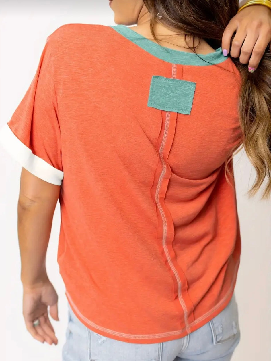 Trim V-neck Tshirts