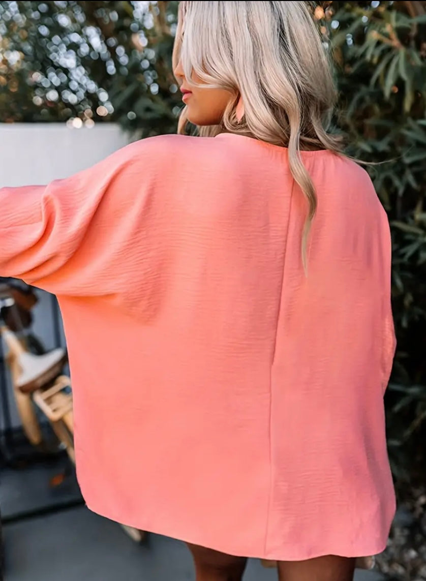 Coral loose cuff sleeve blouse