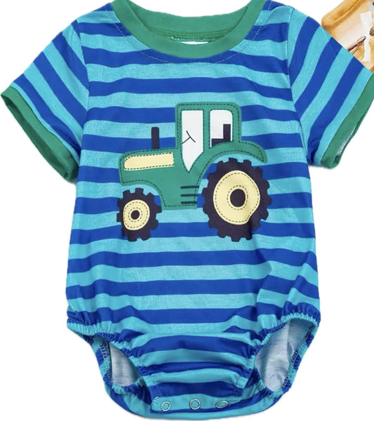 Blue & Green tractor onesie