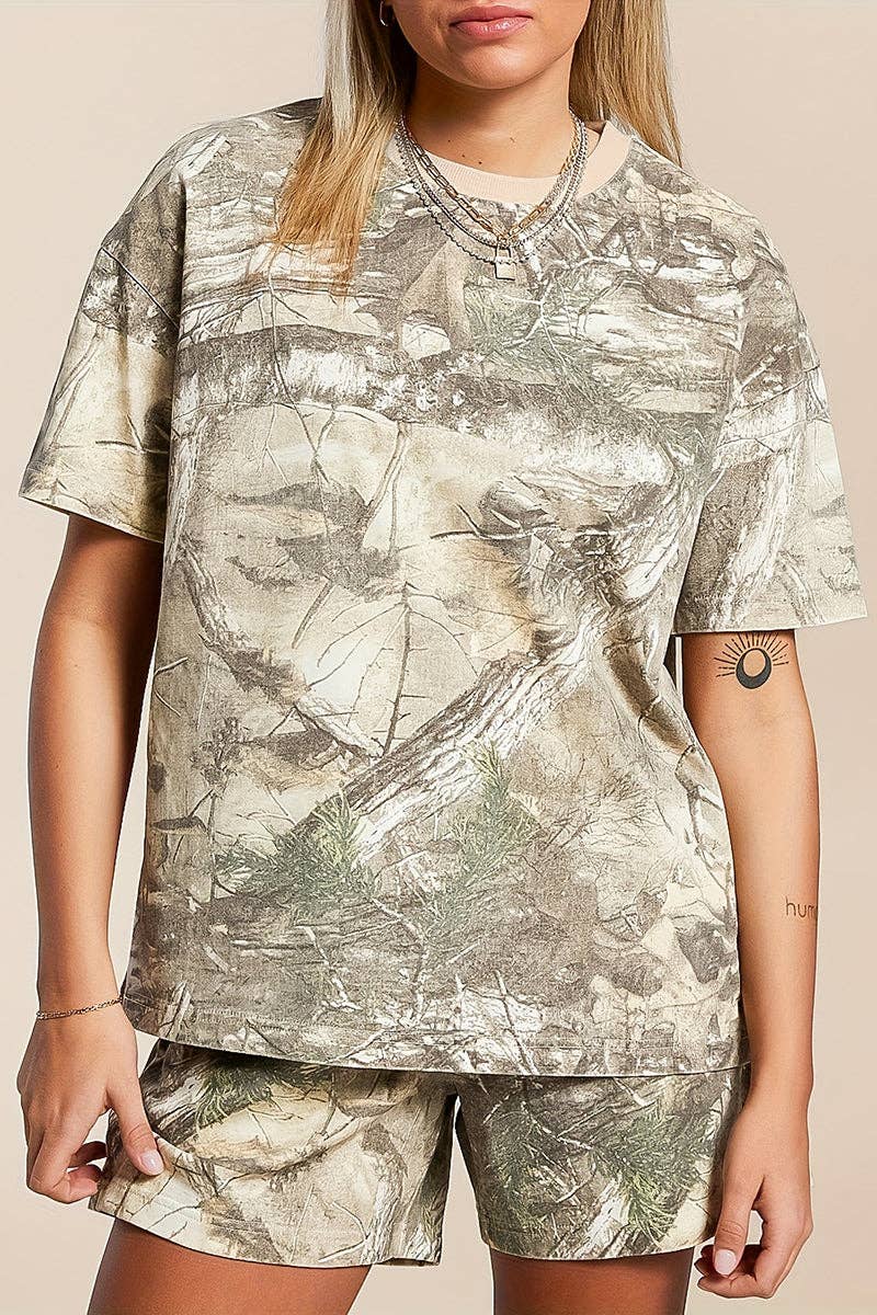 Relaxed Fit Camouflage Short Set