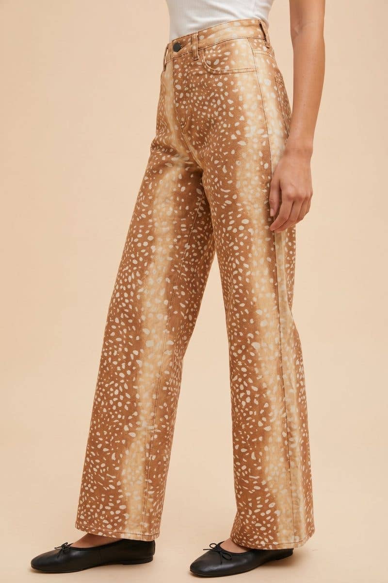 Bambi Printed Comfort Stretch Wide-leg Denim Pants