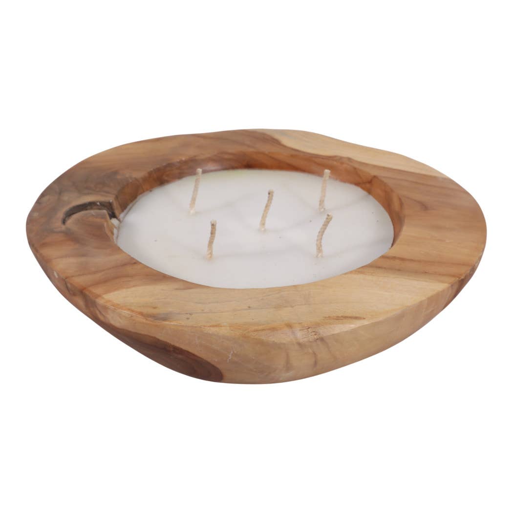 Scented Candle -Vanilla Soy Wax in Brown Teakwood Bowl, 35Oz