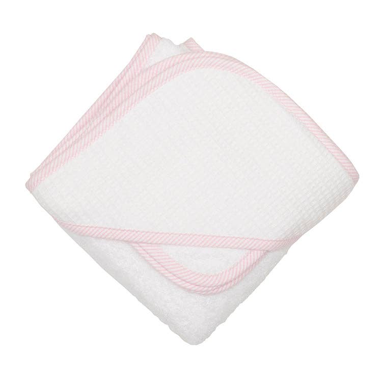 Pink Stripes Seersucker Hooded Towel and Wash Cloth Set
