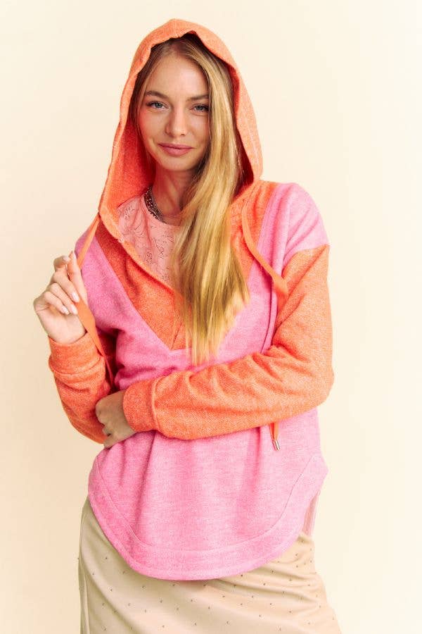 HEATHER FRENCH TERRY COLOR BLOCK SWEATSHIRT HOODIE