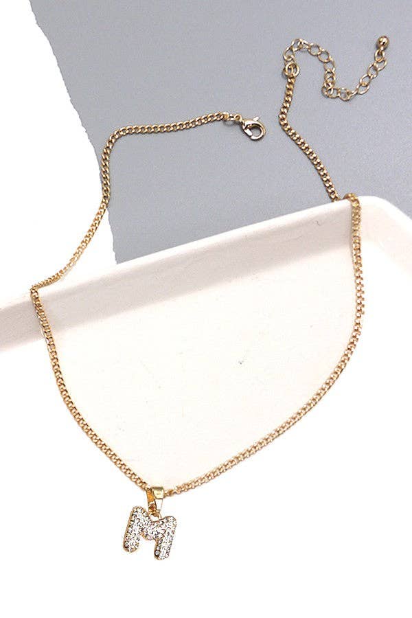 RHINESTONE INITITAL CHAIN NECKLACE