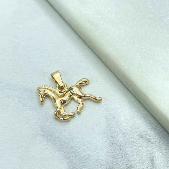 18k Gold Filled Puffed 3D Running Horse Charm Pendant, Pet Animals Lovers