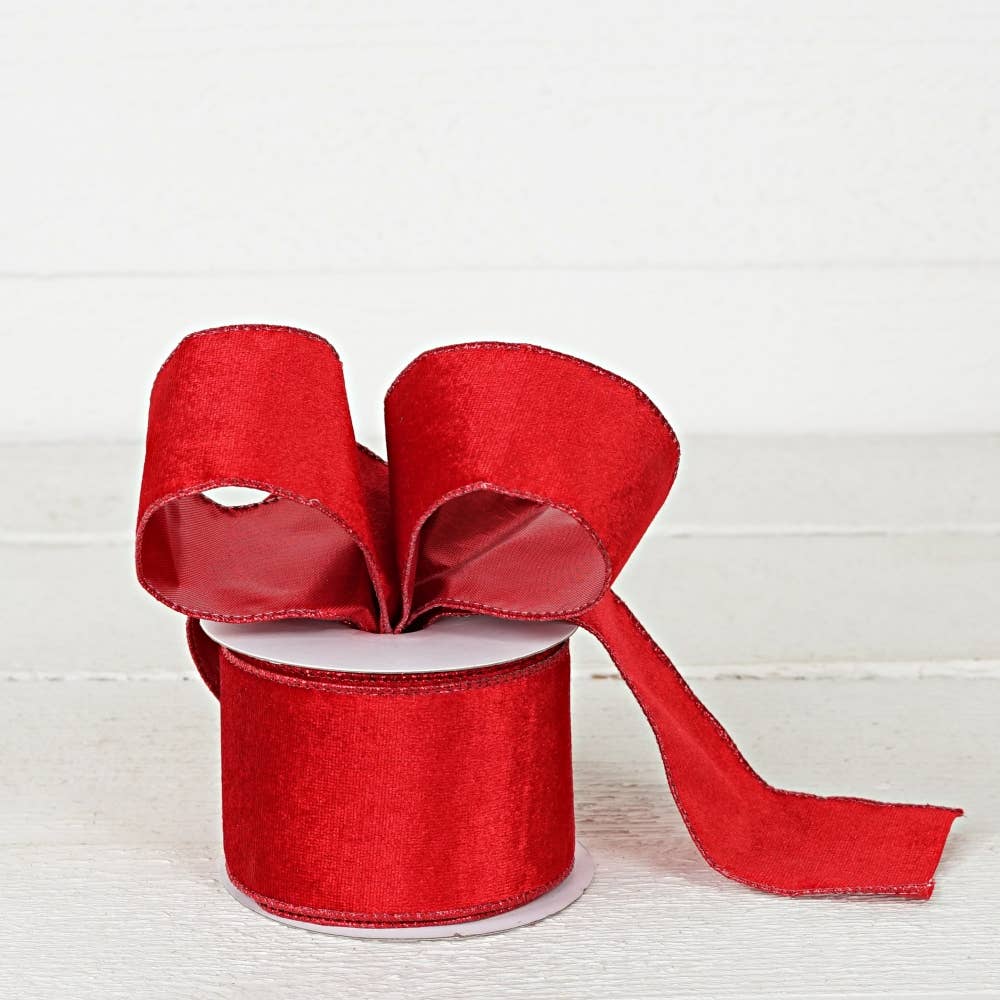 R32940-Wired Ribbon-Red Velvet w. Metallic Red back (2.5inW)