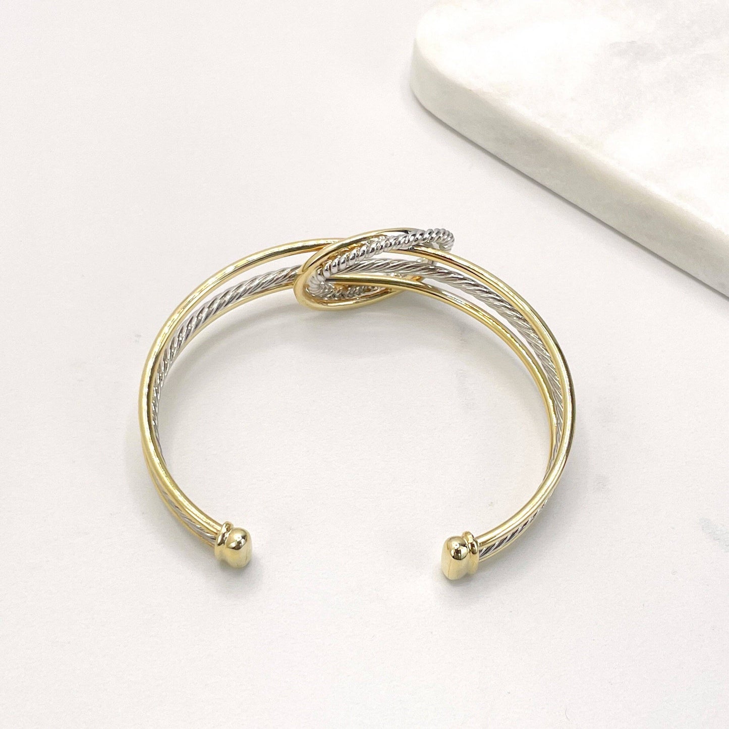 Gold Plated and Silver Rope Design Bangle Bracelet