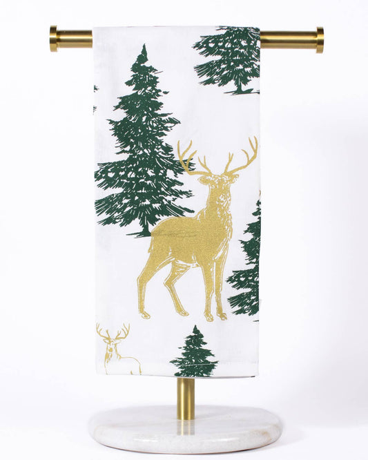 Winter Wonderland Hand Towel   White/Green/Gold   20x28