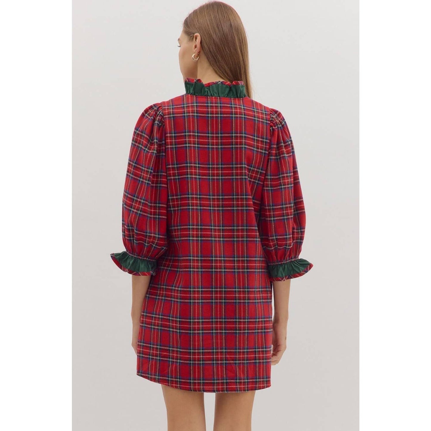 Plaid puff sleeve mini dress