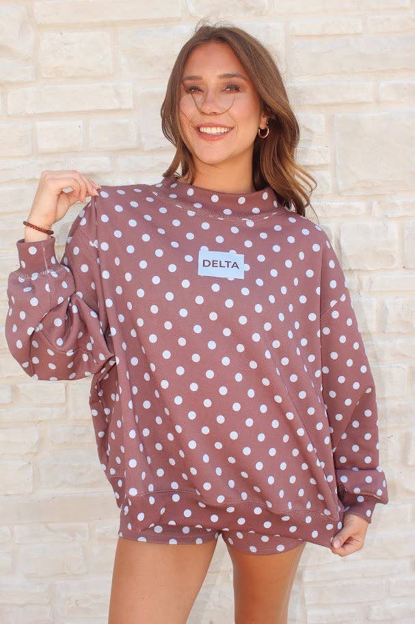 Brown & Blue Dot Delta Mockneck Set
