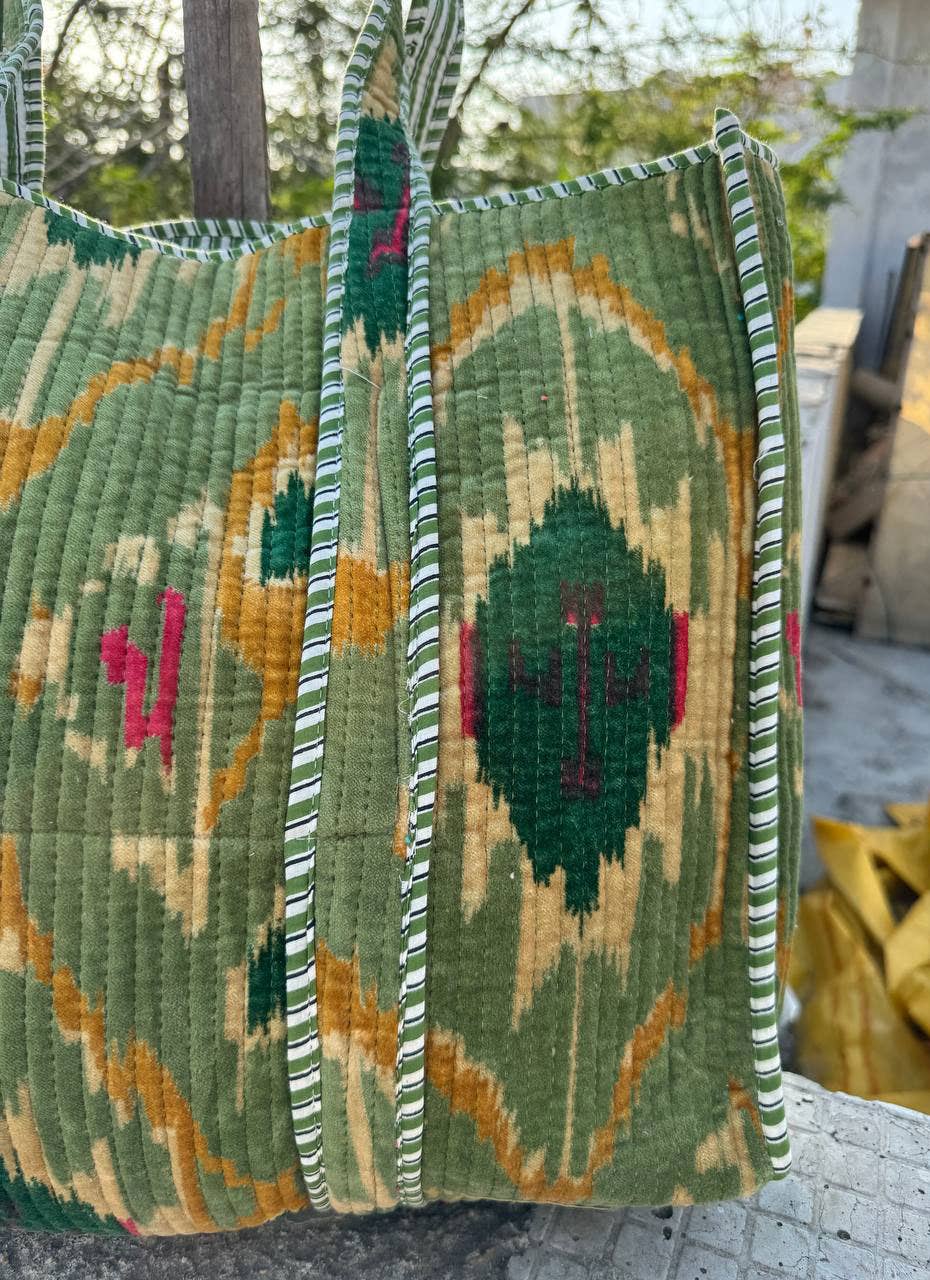 Ikat Print Bag Shopping Bag Tote Bag Quilted Bag Velvet Bags