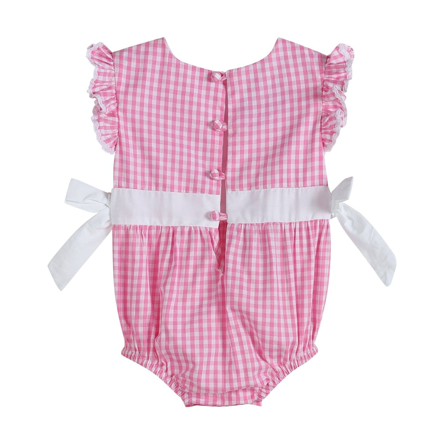 Pink Gingham Ruffle and Bow Baby Romper