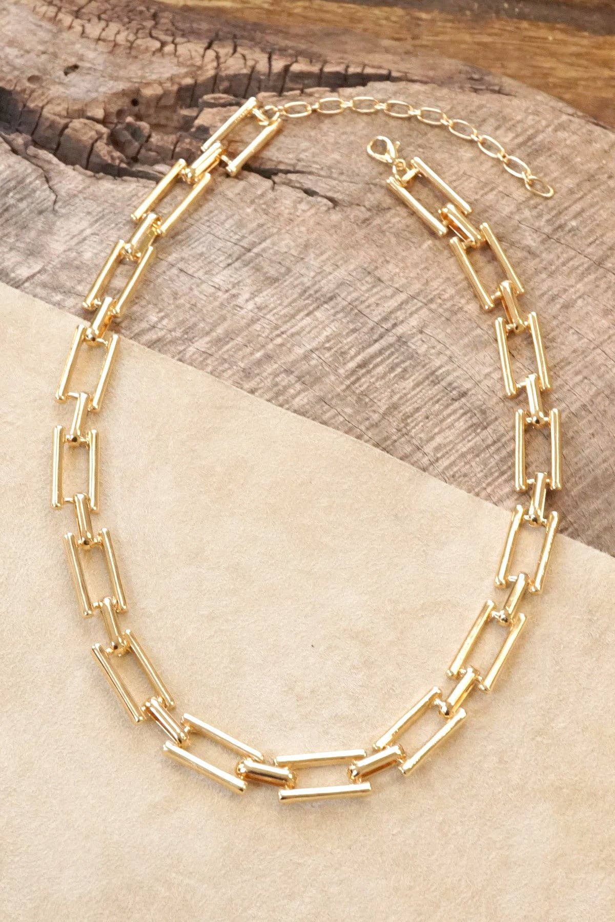 Flat Rectangle Golden Chunky Chain Necklace