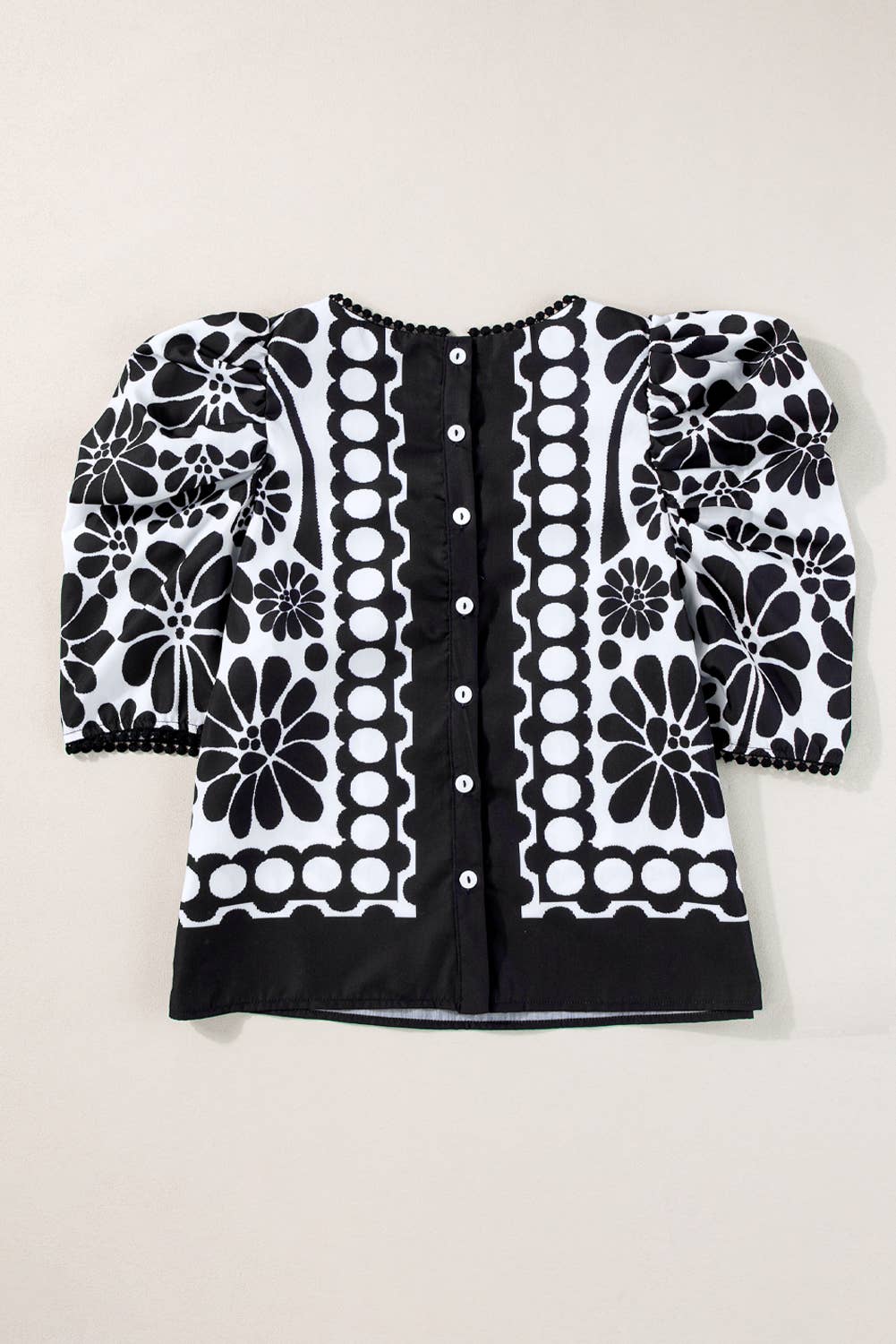 Women Printed Puff Sleeve Buttoned Back Blouse