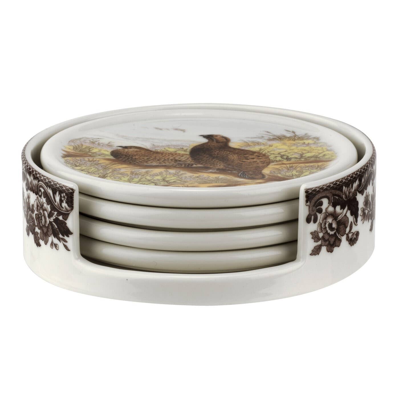 Spode Woodland 4 Piece Ceramic Coasters with Holder