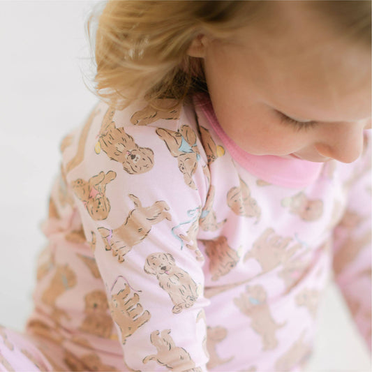 Golden Pup Long Pajamas - Pink