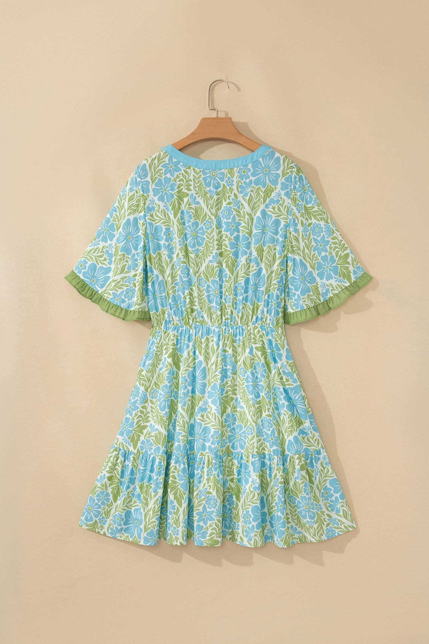 Floral Print Ruffled Detail Short Sleeve Mini Dress (S-XL)