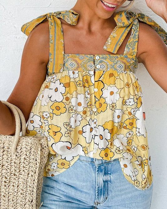 Floral Tied Strap Tank Top