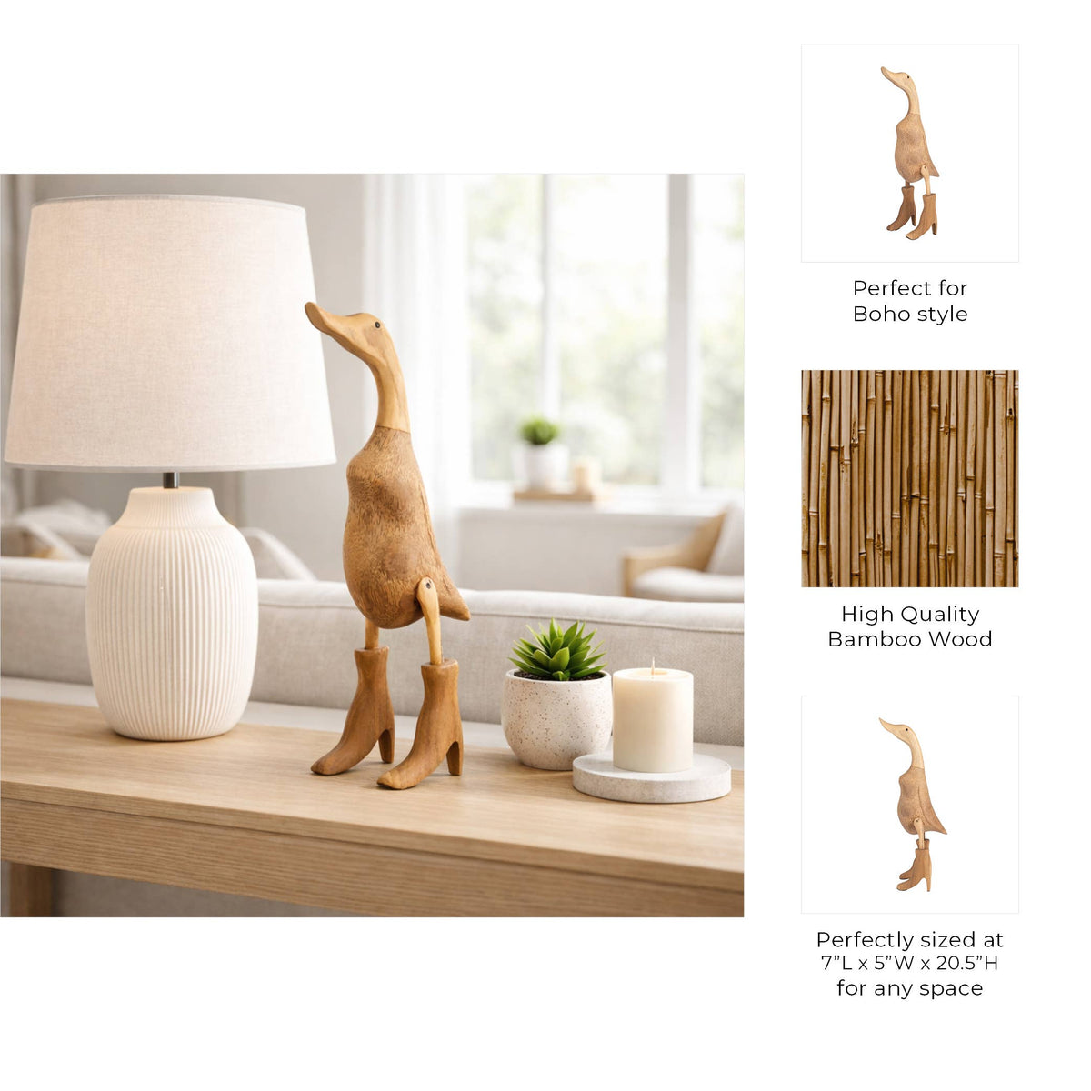 Decorative Figurine - Brown Bamboo Duck in Rainboots, 20 in.
