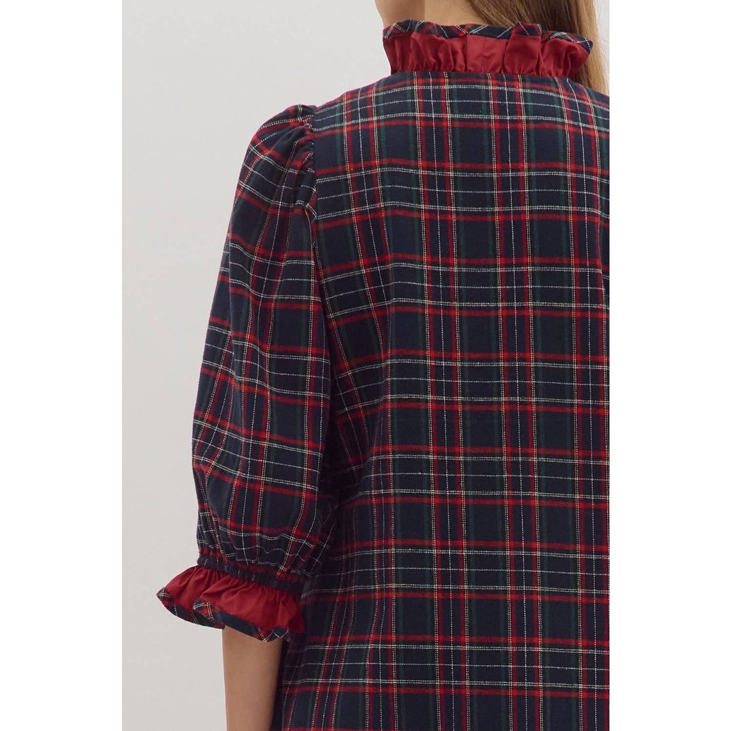 Plaid puff sleeve mini dress