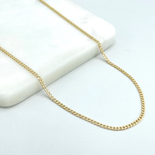 18k Gold Filled 2mm Flat Curb Link Chain, 2mm Cuban Link Chain