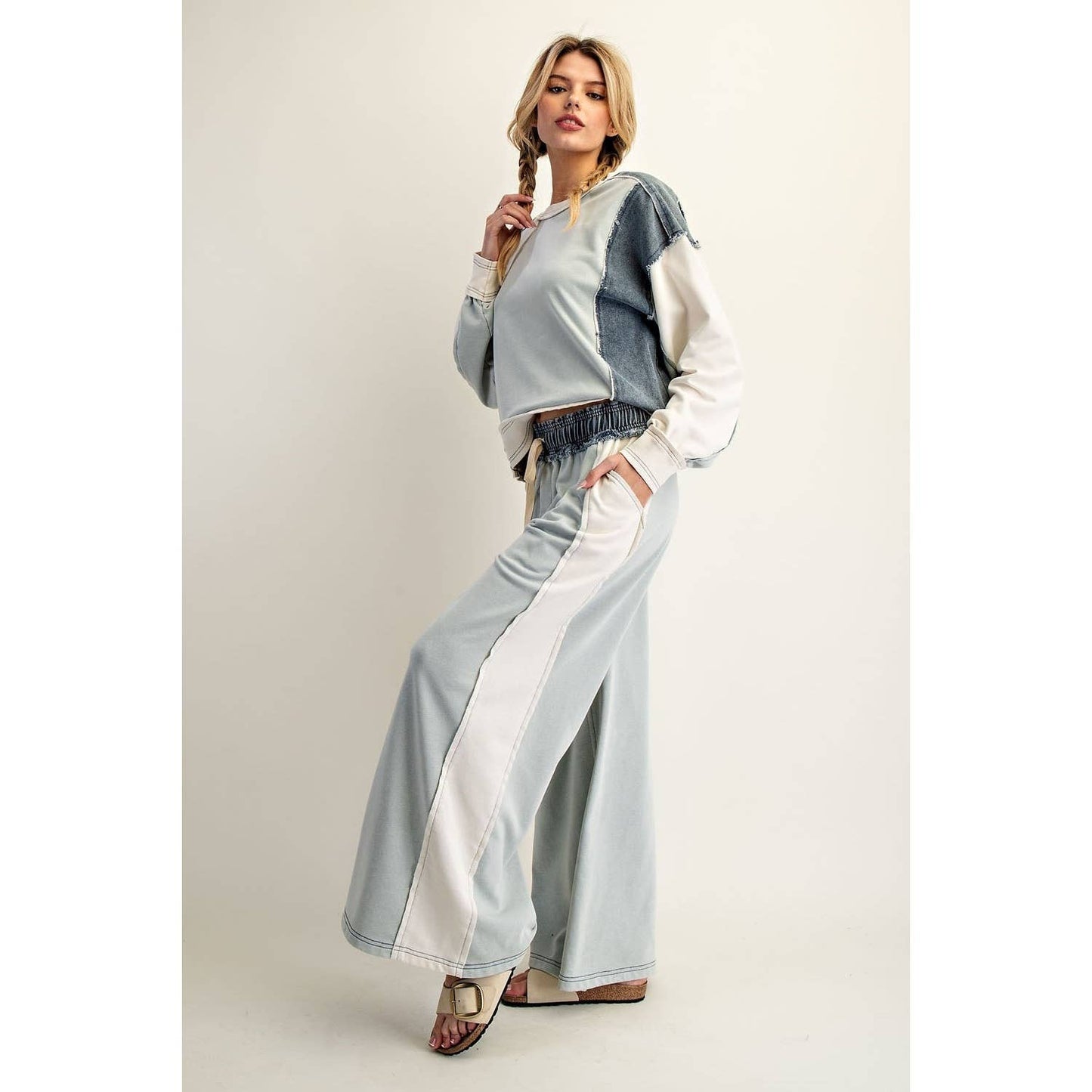 Color Block Denim Drawstring Pants
