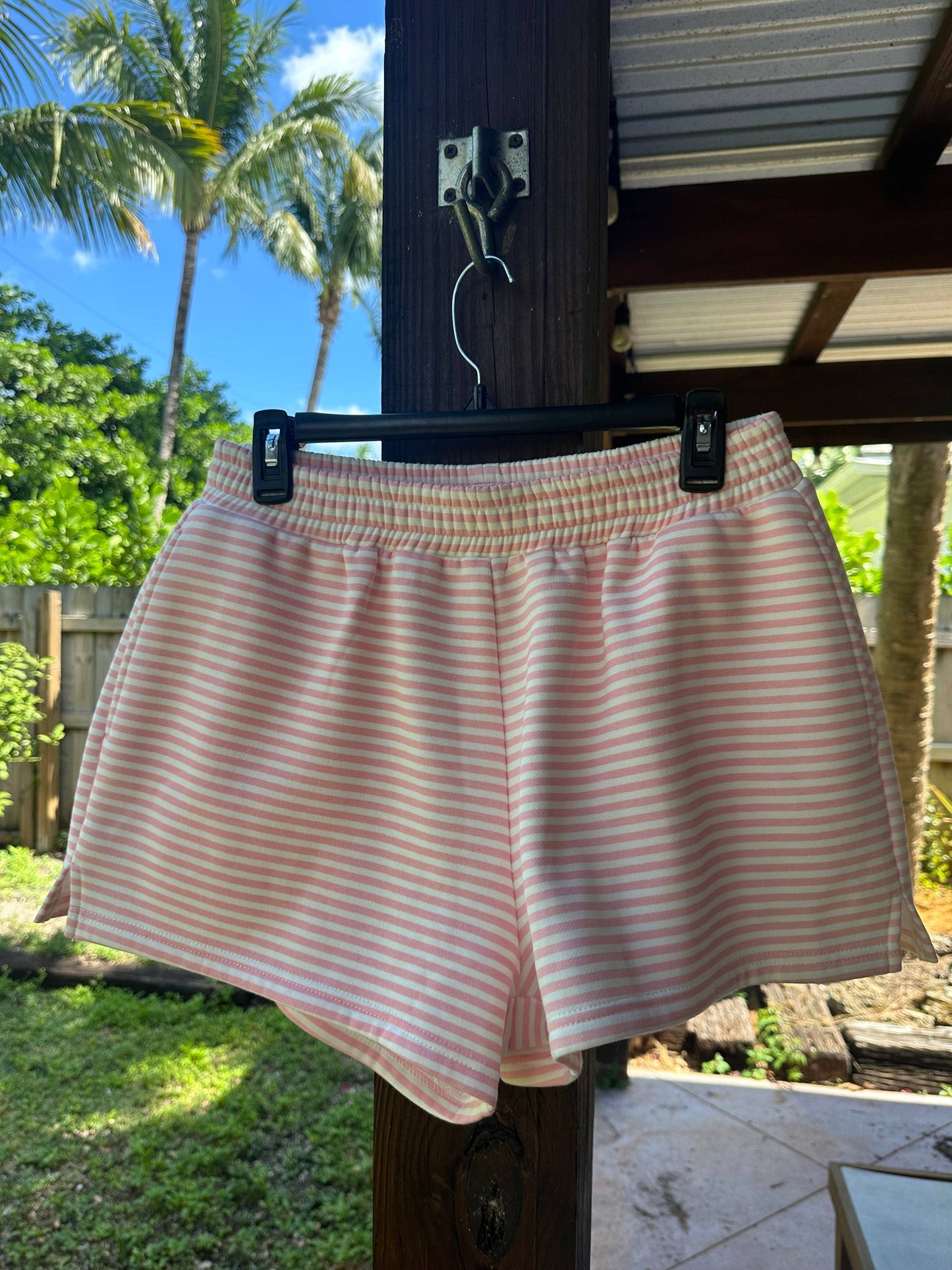 Light Pink and White Striped Shorts