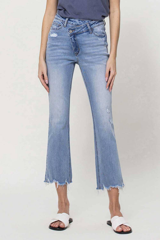 HIGH RISE CRISS CROSS KICK FLARE JEANS V3038