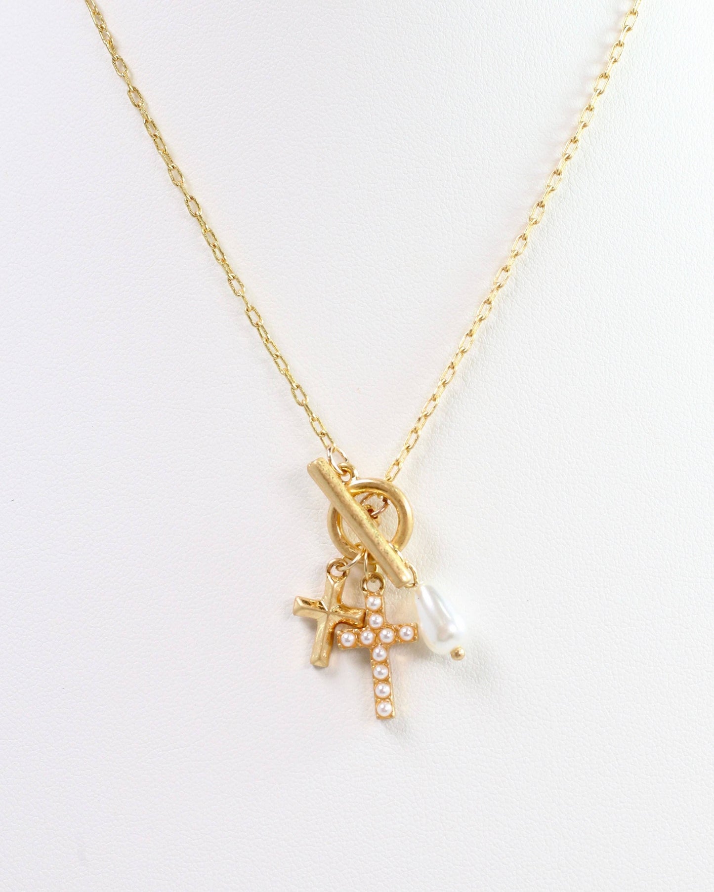 Parton Cross Charm Necklace Worn Gold
