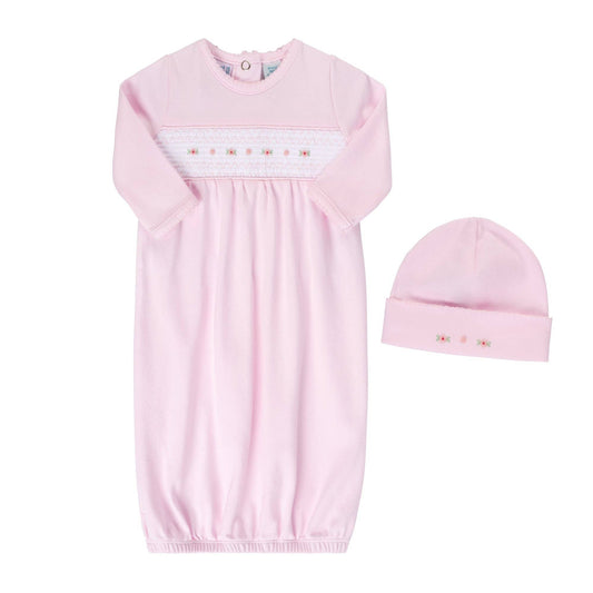 Baby Girl`s Smocked Flower Gown and Hat