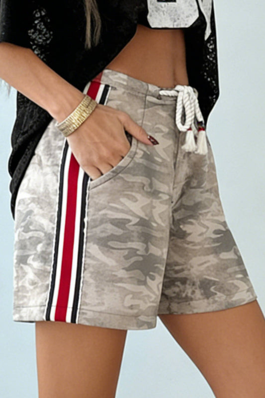 66 Varsity Striped Accent Camo Shorts (S-XL)